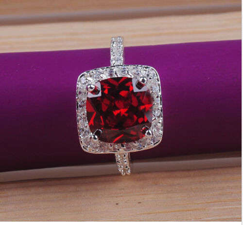 Stunning & Elegant 10K White Gold Filled Ring with Ruby (Size 6)